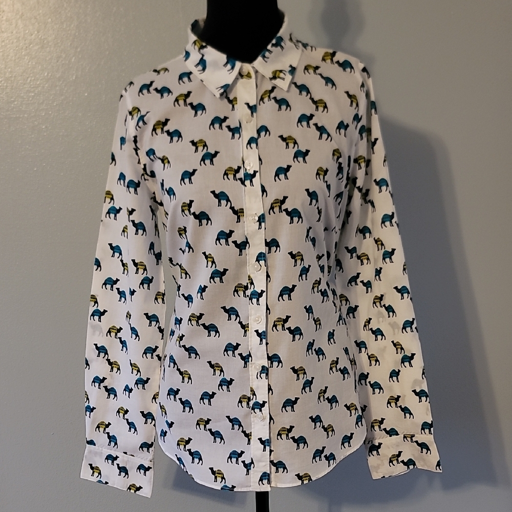 White Shirt with Colorful Camel Print